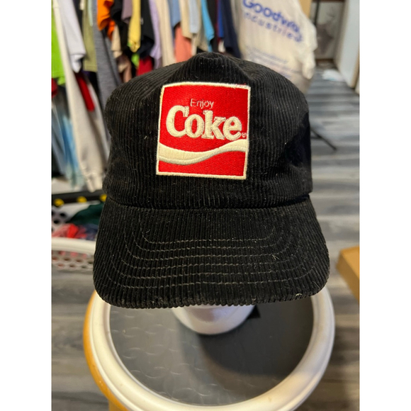 DeLONG SPORTSWEAR Other - Vintage Men's DeLONG Black Corduroy Enjoy Coke Baseball Cap